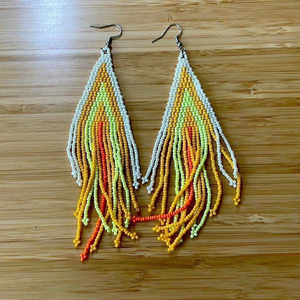 Yellow Bohemian Beaded handmade Tassel Pendant Dangle Earrings